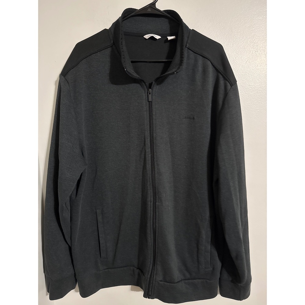 Calvin Klein Mens XXL Full Zip Track Jacket Gray Black Mock Neck Logo Sweatshirt
